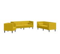 Qnhdfrt 3-Piece Velvet Chesterfield Sofa Set, Yellow