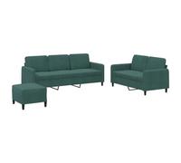 Qnhdfrt 3-Piece Velvet Sofa Set with Modular Ottoman, Dark Green