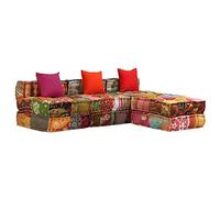 Qnhdfrt 3-Seater Modular Floor Sofa, Cotton Patchwork Convertible Bed