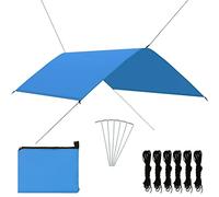 Qnhdfrt 3x2m Blue Polyester Camping Tent Tarp | Includes 6 stakes, 6 ropes, and a carry bag, ideal for use as a garden shelter, picnic mat, or sun shade.