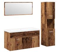Qnhdfrt 4-Piece Bathroom Vanity Set with Sink and Mirror, Rustic Brown