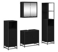 Qnhdfrt 4-Piece Floating Bathroom Vanity Set with Mirror, Black Oak