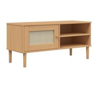 Qnhdfrt 42-inch Solid Pine Wood TV Stand with Rattan Door, Brown