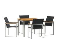 Qnhdfrt 5-Piece Acacia Wood and Stainless Steel Patio Dining Set