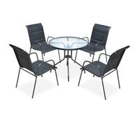 Qnhdfrt 5-Piece Black Steel Patio Dining Set with Glass Table