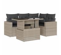 Qnhdfrt 5-Piece Grey PE Rattan Patio Sofa Set with Adjustable Table