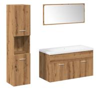 Qnhdfrt 5-Piece Oak Engineered Wood Bathroom Vanity Set with Ceramic Sink