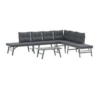 Qnhdfrt 5-Piece Steel Patio Bench Set with Cushions and Coffee Table