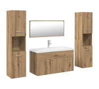 Qnhdfrt 5-Piece Wood Bathroom Vanity Set with Mirror & Cabinets, Oak