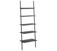 Qnhdfrt 5-Tier Industrial Leaning Ladder Shelf, Black Steel and Wood