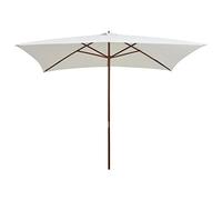 Qnhdfrt 6.5x10 ft Rectangular Teak Wood Patio Umbrella, Ecru