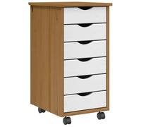 Qnhdfrt 6-Drawer Rolling Storage Cabinet, Solid Pine Wood, Honey & White