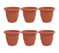 Qnhdfrt 6-Pack 13-inch Plastic Round Planters with Drainage | Brick red finish, 11-inch height, suitable for indoor and outdoor plants on balconies, patios, and gardens.