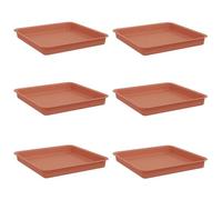 Qnhdfrt 6-Pack Square Plastic Plant Saucers, Brick Red, 18cm | Designed with a rolled edge and 2 cm depth to catch excess water and soil, protecting indoor and outdoor surfaces.
