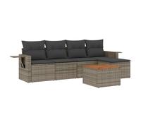 Qnhdfrt 6-Piece Grey PE Rattan Patio Furniture Set with Acacia Table