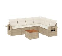 Qnhdfrt 7-Piece Beige PE Wicker Patio Sofa Set with Acacia Wood Table