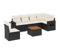 Qnhdfrt 7-Piece Black PE Rattan Patio Sofa Set with Acacia Table