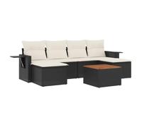 Qnhdfrt 7-Piece Black PE Rattan Patio Sofa Set with Acacia Wood Table