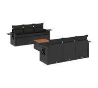 Qnhdfrt 7-Piece Black Rattan Outdoor Sofa Set with Acacia Wood Table