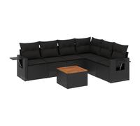 Qnhdfrt 7-Piece Black Rattan Patio Furniture Set with Acacia Wood Table