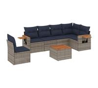Qnhdfrt 7-Piece Outdoor PE Rattan Sofa Set with Acacia Wood Table