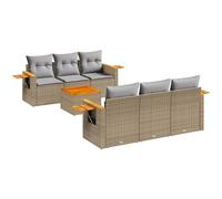 Qnhdfrt 7-Piece Outdoor Wicker Sofa Set with Acacia Table & Cushions