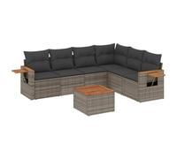 Qnhdfrt 7-Piece PE Rattan Patio Furniture Set with Acacia Wood Table, Grey