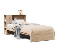 Qnhdfrt 75x190 cm Solid Pine Single Bed Frame with Bookcase Headboard | Features integrated storage shelves and supportive wooden slats, ideal for studio apartments and small bedrooms.