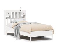 Qnhdfrt 75x190 cm White Solid Pine Bed Frame with Storage Headboard | Features a supportive slatted base, offering space-saving organization for bedrooms, guest rooms, and small studios.