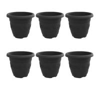 Qnhdfrt 8.6-inch Black Plastic Planters with Drainage, 6-Pack | Designed with a rolled rim, these 8.6x7 inch pots are ideal for decorating balconies, patios, and indoor spaces.