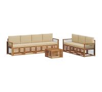 Qnhdfrt 8-Piece Acacia Wood Outdoor Sofa Set with Beige Cushions