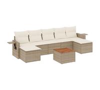Qnhdfrt 8-Piece Beige Wicker Patio Sofa Set with Acacia Wood Table