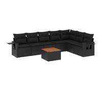 Qnhdfrt 8-Piece Black PE Rattan Outdoor Sofa Set with Acacia Wood Table