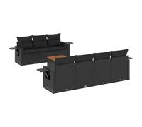 Qnhdfrt 8-Piece Black PE Rattan Patio Furniture Set with Acacia Wood Table
