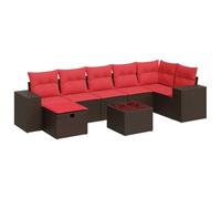 Qnhdfrt 8-Piece Brown PE Rattan Modular Sofa Set with Red Cushions