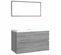 Qnhdfrt 80cm Floating Bathroom Vanity with Ceramic Sink & Mirror, Gray
