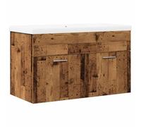 Qnhdfrt 80cm Floating Bathroom Vanity with Ceramic Sink, Old Wood Finish