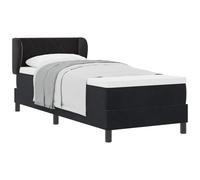 Qnhdfrt 80x200cm Black Velvet Box Spring Bed with Mattress | Features an adjustable headboard, matching topper, and sturdy wooden frame designed for single adult bedrooms.