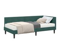 Qnhdfrt 80x200cm Green Velvet Corner Bed Frame with Mattress | Includes a wall-mounted headboard and supportive slatted base, designed for single sleepers in compact bedrooms.