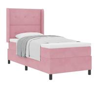 Qnhdfrt 80x200cm Pink Velvet Box Spring Bed with Mattress & Topper | Features an adjustable headboard and solid wood frame, designed for single sleepers, adults, and teens.