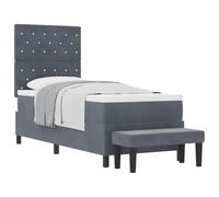 Qnhdfrt 80x200cm Single Spring Bed with Velvet Headboard & Bench, Gray | Features a medium-firm foam mattress and topper, offering comfortable single-person sleeping for bedrooms.