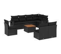 Qnhdfrt 9-Piece Black Rattan Outdoor Sofa Set with Acacia Wood Table