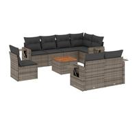 Qnhdfrt 9-Piece Modular Outdoor Rattan Sofa Set with Acacia Wood Table