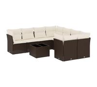Qnhdfrt 9-Piece Rattan Patio Sectional Sofa Set with Cream Cushions