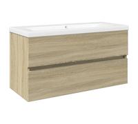 Qnhdfrt 90cm Wall-Mounted Bathroom Vanity with Ceramic Sink, Sonoma Oak