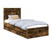 Qnhdfrt 90x190 cm Twin Bed Frame with Headboard & 6 Drawers, Smoked Oak