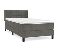Qnhdfrt 90x190cm Dark Gray Velvet Box Spring Bed with Mattress | Features a pocket spring system, topper, and height-adjustable headboard for single sleepers.
