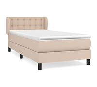 Qnhdfrt 90x200 cm Faux Leather Box Spring Bed with Mattress, Cappuccino