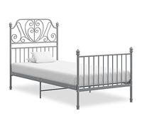 Qnhdfrt 90x200 cm Metal Bed Frame with Slats, Grey | Heavy-duty single platform design for bedroom use, compatible with standard mattresses; no box spring required.