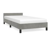 Qnhdfrt 90x200 cm Velvet Single Bed Frame with Headboard, Gray | Features supportive plywood slats that eliminate the need for a box spring, suitable for standard single mattresses.